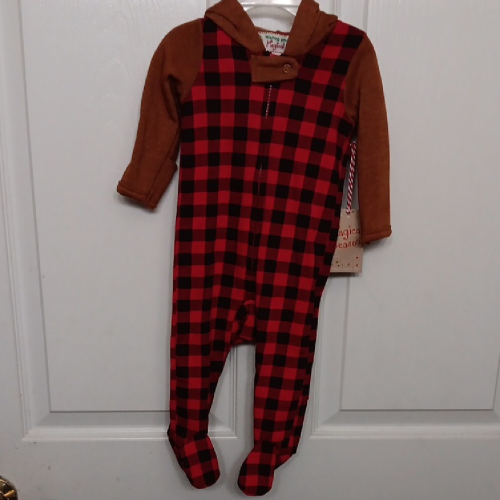 Plaid Red and Brown Kids One Piece